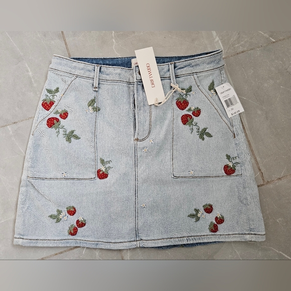 DRIFTWOOD Dresses & Skirts - Blue Denim Skirt with Strawberry Embroidery